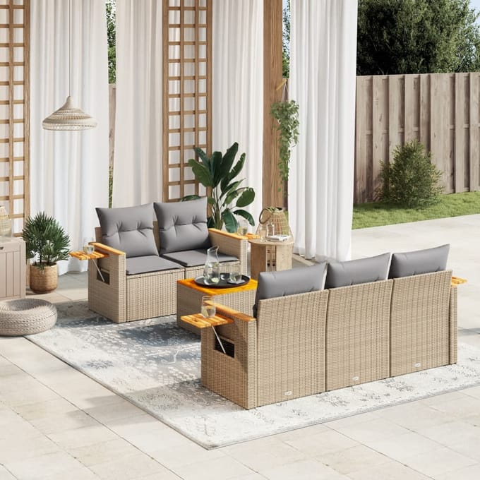 vidaXL - 6-delige - Loungeset - met - kussens - poly - rattan - beige