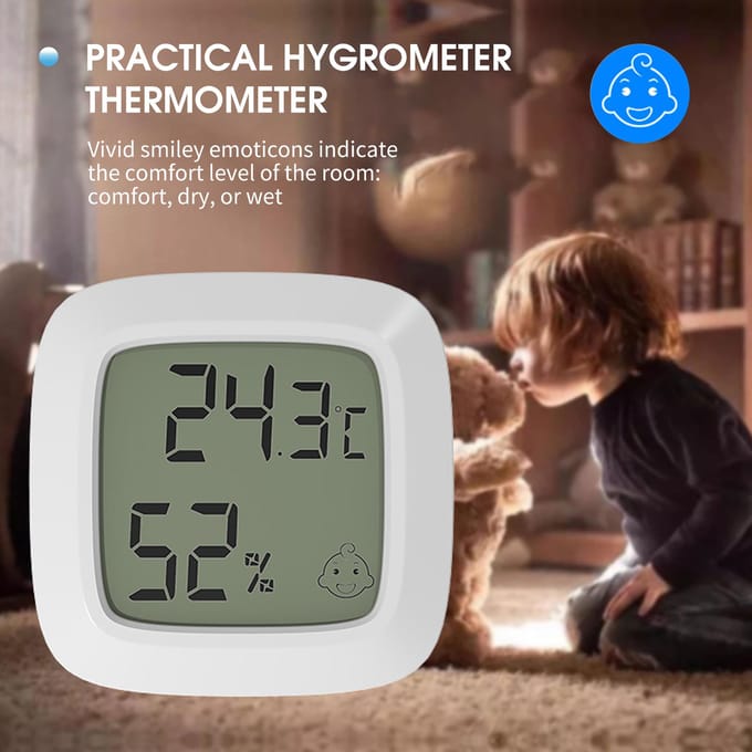 Indoor Hygrometer Thermometer Nauwkeurige Mini-vochtigheidsmonitor Bureaumuur Magnetisch Eenvoudig te installeren wit