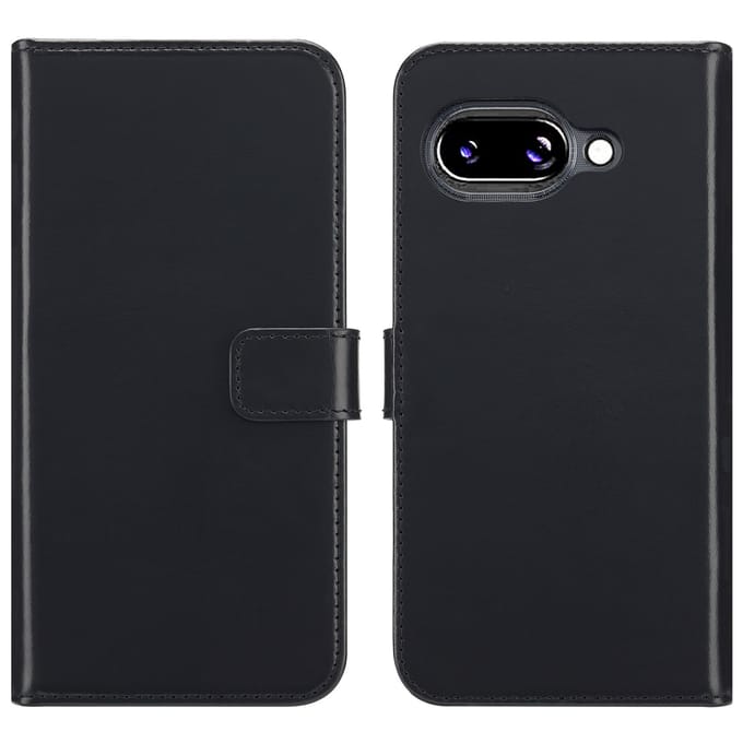 Selencia Hoesje - Geschikt voor Google Pixel 9a - Echt Lederen Bookcase - Zwart