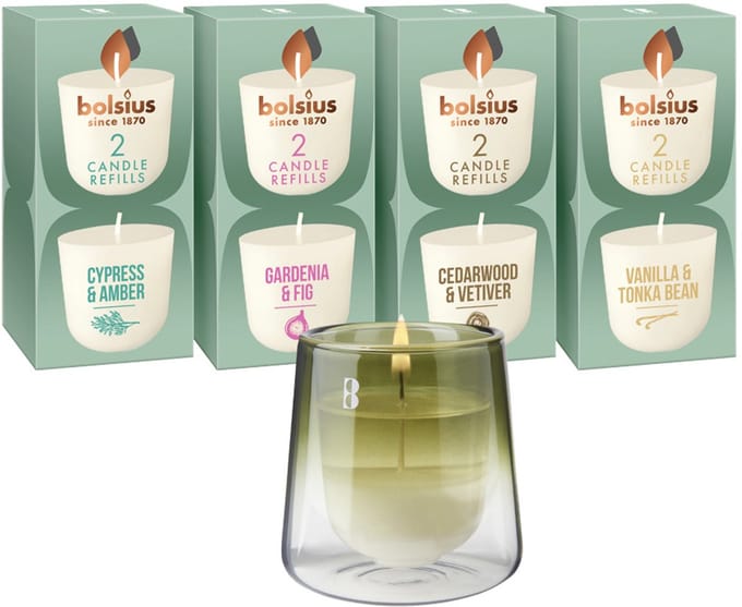 Bolsius - CleanLight - Houder Groen en navulbare Geurkaarsen - Starterkit - Met 9 gegeurde Refills