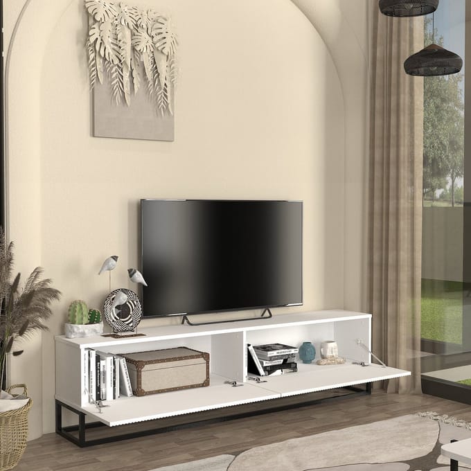 Tv-meubel Verpsboga lang frame 180x32x47 cm wit [en.casa]