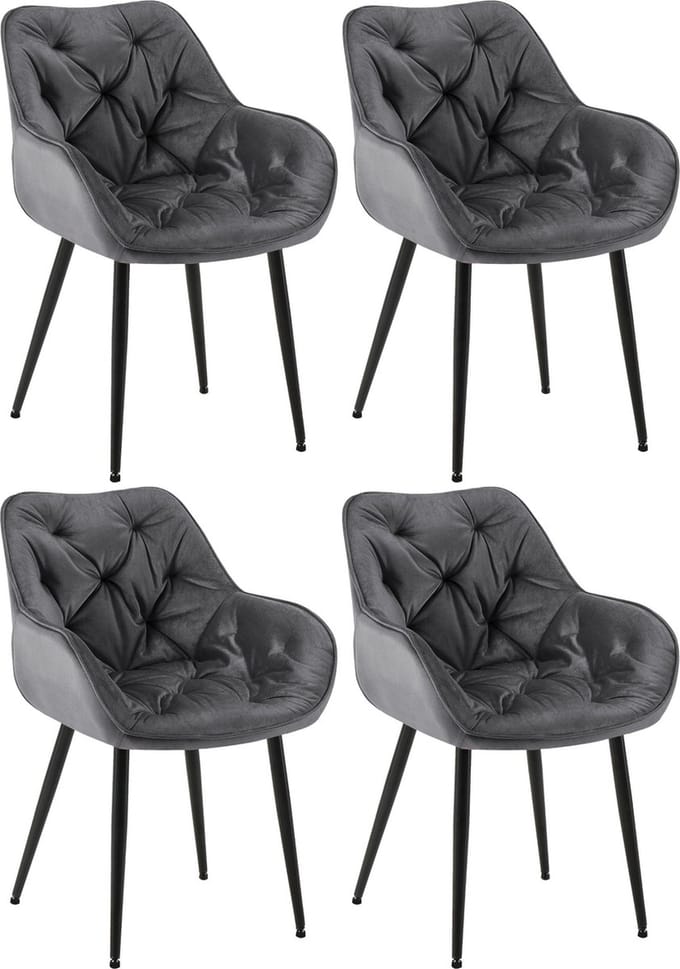 CLP Tanna Set van 4 eetkamerstoelen - Met armleuning - Velvet - Fluweel/donkergrijs