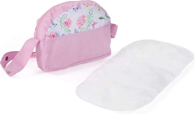 Luiertas voor Poppen met Aankleedmat - Roze Bloemen Design