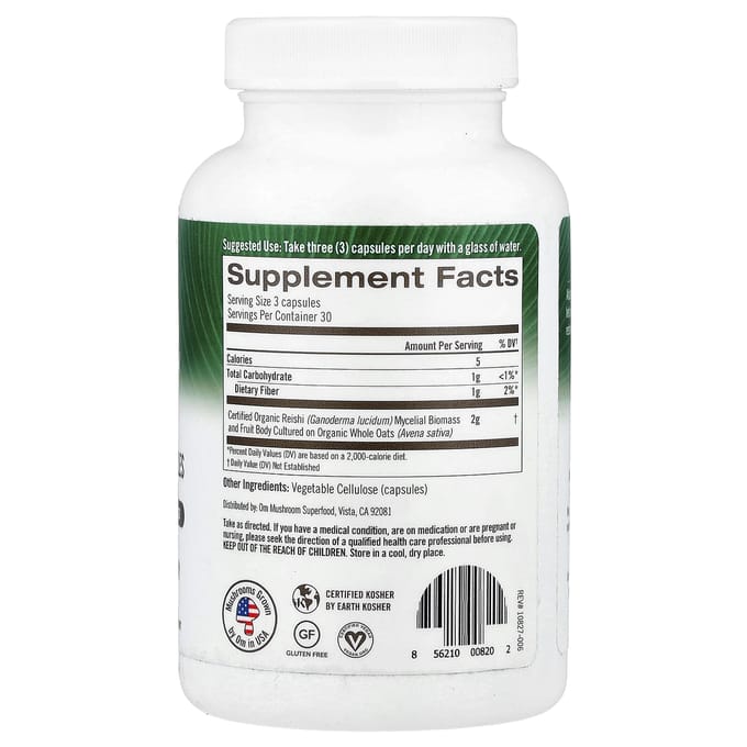Om Mushrooms, Champignon Reishi, 2 000 mg, 90 capsules végétales (667mg par capsule)
