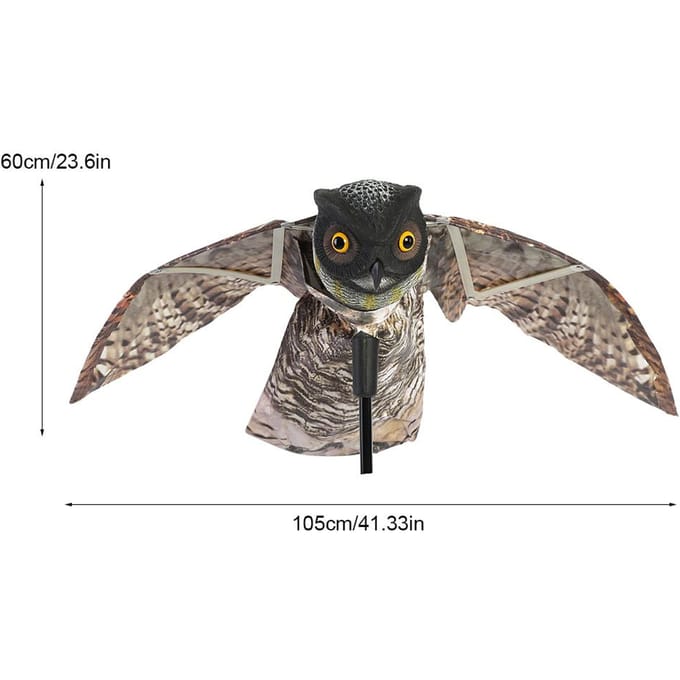 Prowler Uil met Bewegende Vleugel Tuinvogelverschrikker Roofdier Lokvogel Ongedierte gray