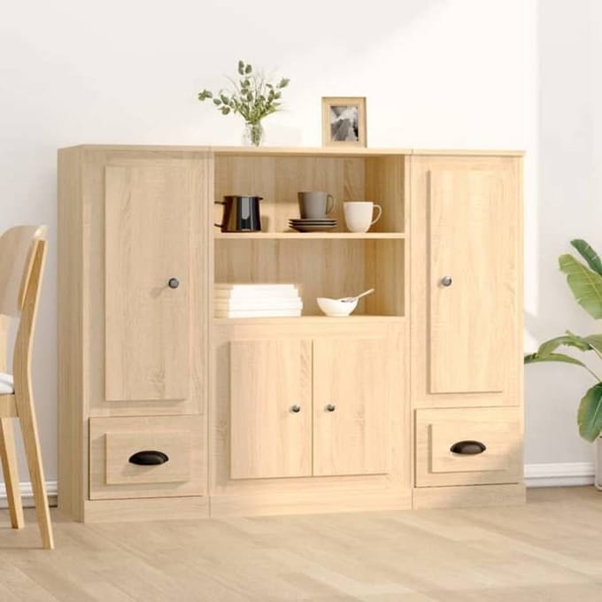 Buffet - Set 3 pièces - Chêne sonoma - Bois d'ingénierie durable - Grande capacité de rangement