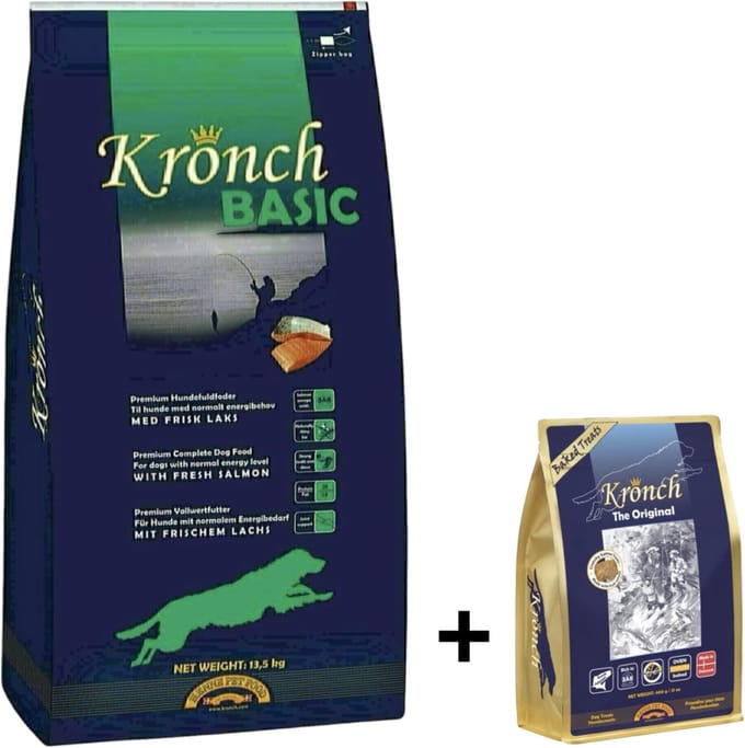 Kronch Basic Adult Hondenvoer - 13.5 KG + Kronch Premium Zalmsnacks - 600 Gram - Combideal