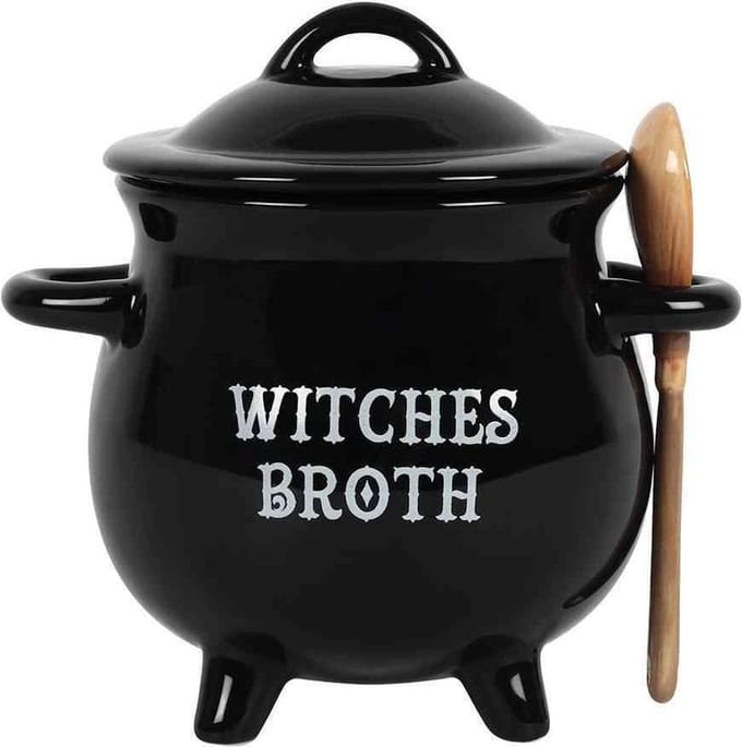 Something Different - Witches Broth Cauldron with Broom spoon Soepkom - Zwart