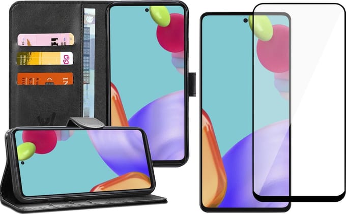 Hoesje geschikt voor Samsung Galaxy A52s - Full Screenprotector - Book Case Kunstleer Wallet - Zwart