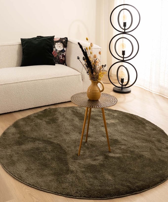 Velours vloerkleed rond - Flair olijfgroen 240