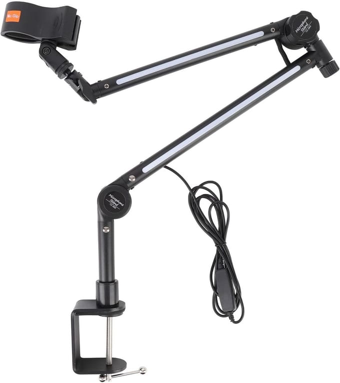 Microfoonstandaard - Boomarm - Live Opnames - RGB Sfeerverlichting - 1 Kg Draagvermogen - Zwart