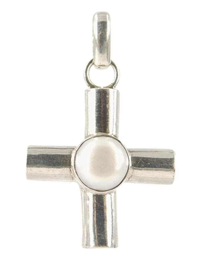 Parel hanger in zilver breed kruis