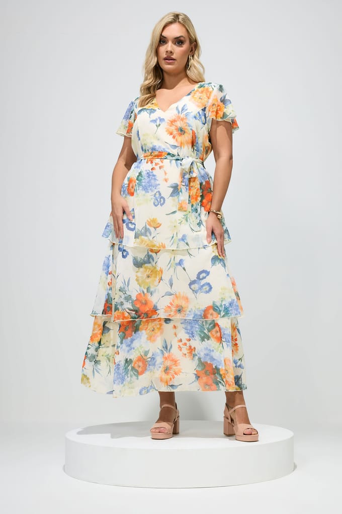 Yours London Witte Bloemenmaxijurk Met Lagen Size 48