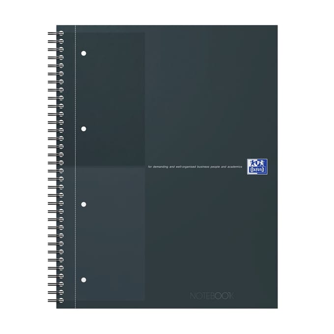 Oxford International notebook A4+ gelijnd 4 gaats 80 vel stevige kartonnen kaft 30 jaar zwart
