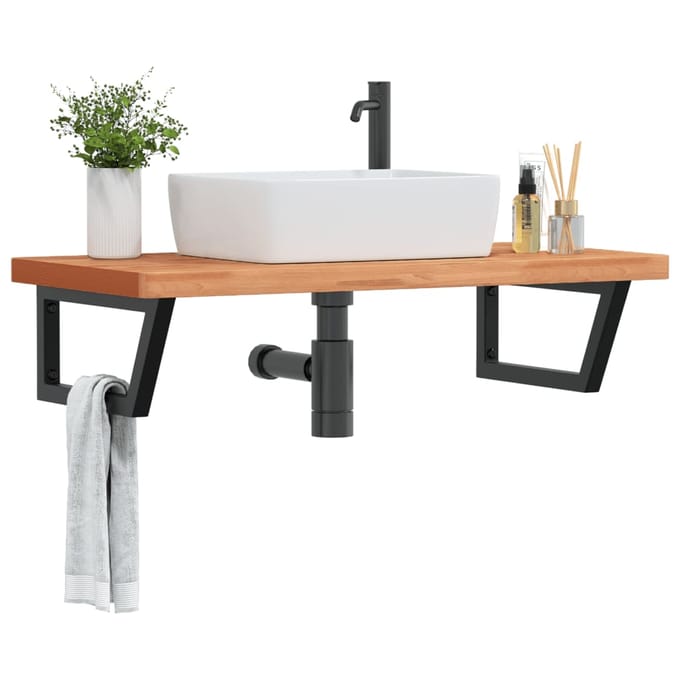vidaXL - Badkamer - wandschap - staal - en - massief - beukenhout