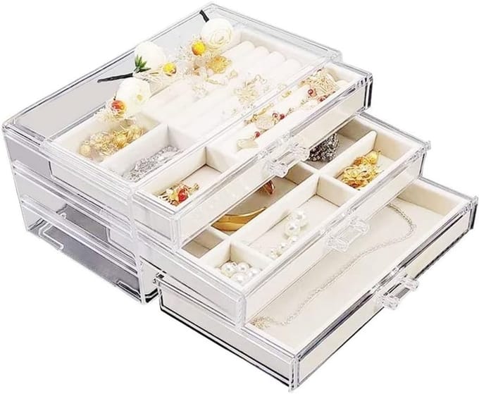 Sieradenkist - Opberger Display - Juwelen Organiseren - Drie Lades - 23.5 cm - Transparant