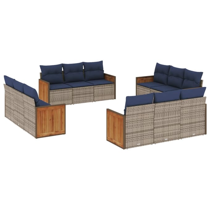 vidaXL - 12-delige - tuinbankset - met - kussens, - grijs - polyrotan