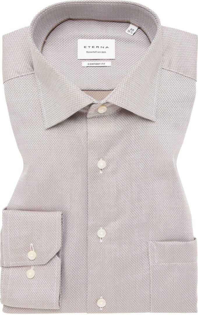 ETERNA comfort fit overhemd - structuur - beige - Strijkvrij - Boordmaat: 47