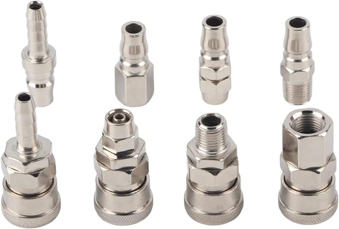 8pcs 1/4" Pneumatic Quick Fittings, Pneumatic Air Hose Compressor Quick Plug Socket Connector