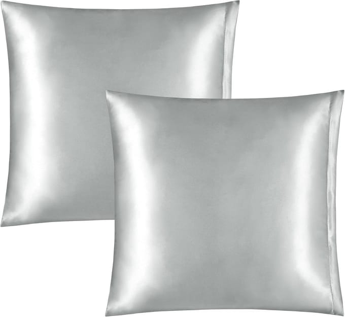 Famanu – Kussensloop satijnen kussensloop set van 2 met ritssluiting voor haar en huid antraciet