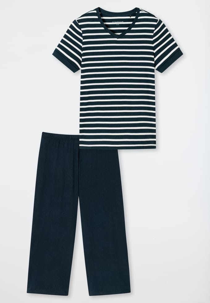 Schiesser Pyjama 3/4 lengte nachtblauw - Casual Essentials - Dames Pyjamaset