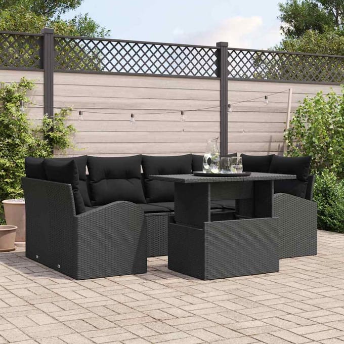 vidaXL - Tuinbank - Set - 7 - st - Zwart - [Synthetisch]: - Poly - Riet