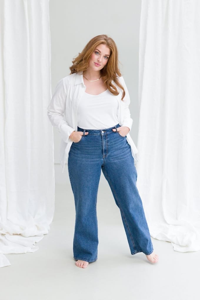 BASE LEVEL CURVY Amylia Bottoms - Mid Blue - maat W5(58/60) / L30