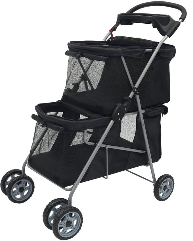 LUMÈ STORE hondenbuggy - Kattenbuggy - Hondenwandelwagen - Kinderwagen - Dubbeldek - Klein & Middelgroot - Opvouwbaar - Zwart