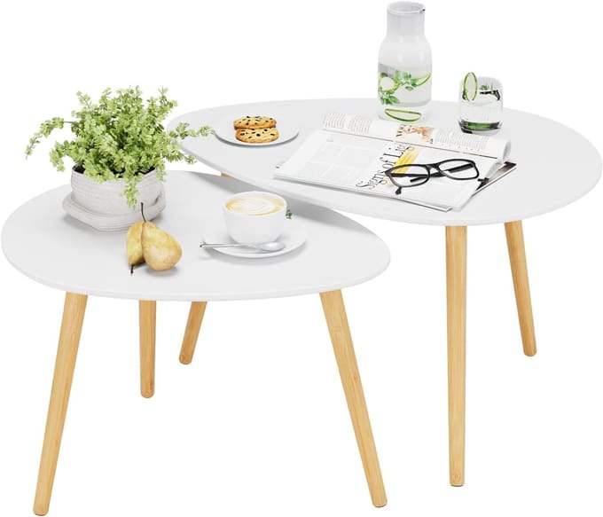 Scandinavische Set van 2 Bijzettafels - Witte Salontafels voor de Woonkamer