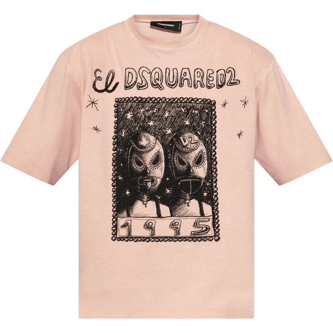 Dsquared2 Overlay Graphic Loose Fit T-shirt Dusty Antic Rose