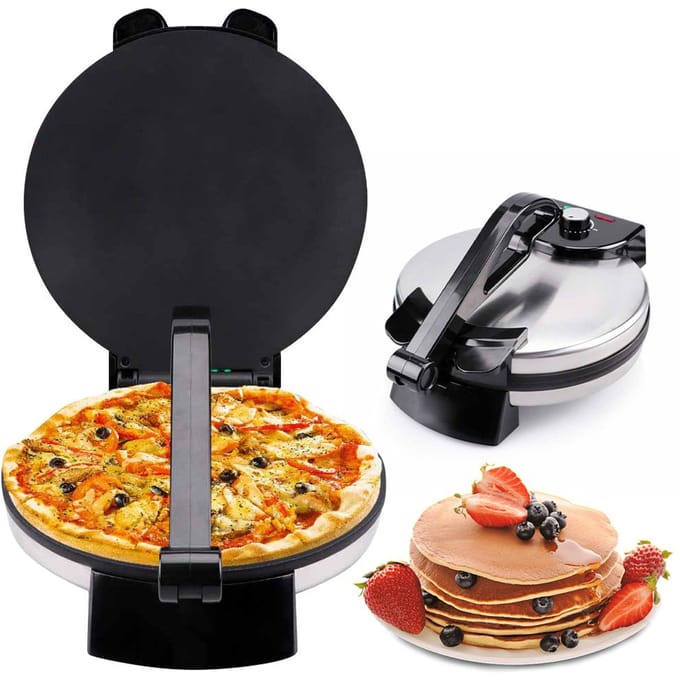 Machine à tortillas électrique en acier inoxydable, 1800W, antiadhésive, chauffage Double face EU Plug noir