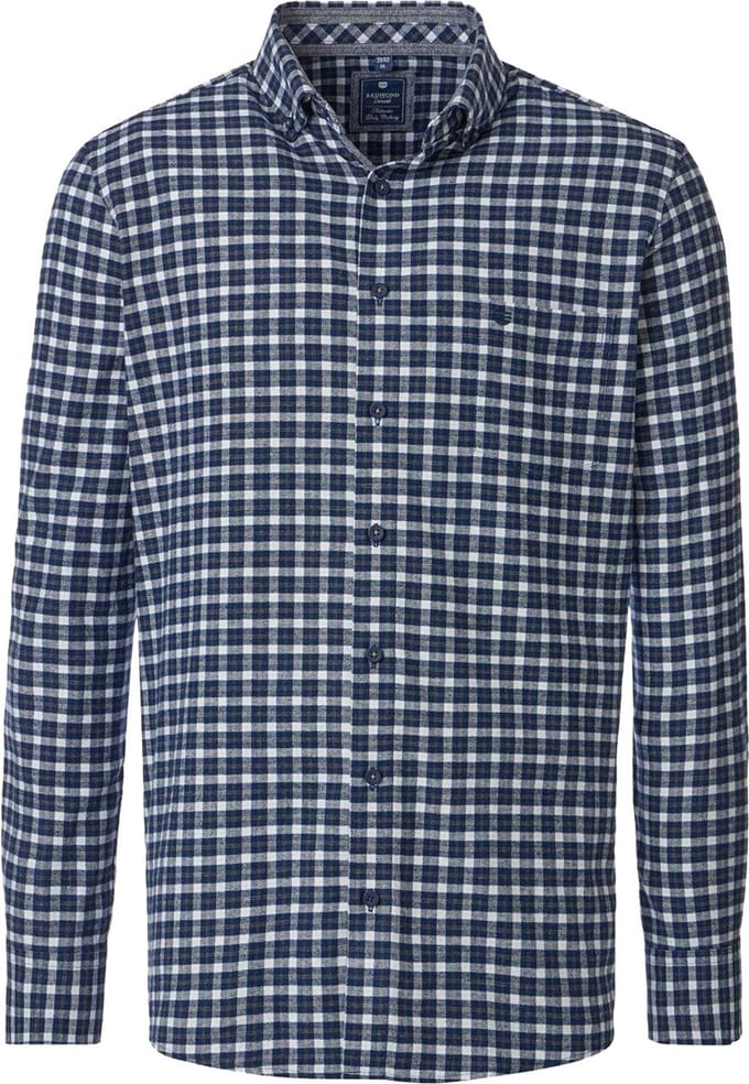 Redmond modern fit overhemd - flanel - blauw met wit en beige geruit
