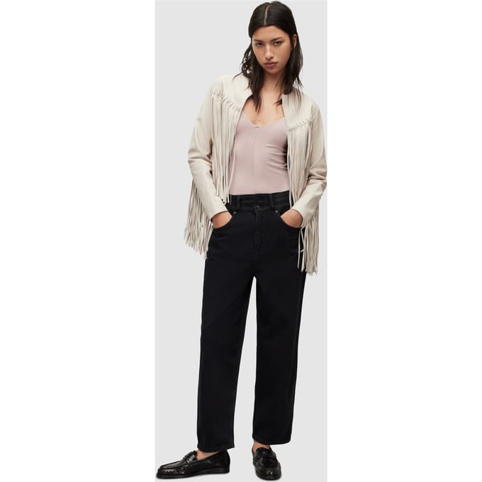 AllSaints Reema Tassel Jacket White Größe: 8 | Lederjacken Outlet | Damen | Weiß