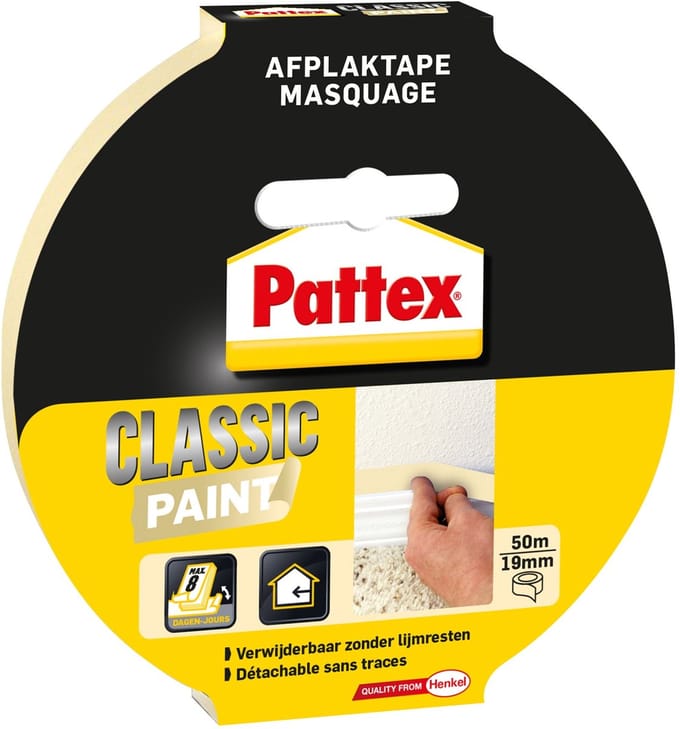 Afplaktape Pattex Classic 19mmx50m creme | 12 stuks