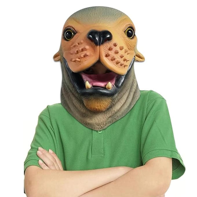 Masque de mascarade amusant en forme de tête d'animal mignon phoque One size fits all adults vert