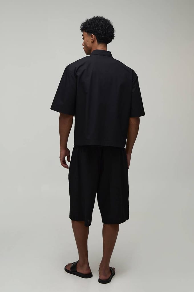 Oversized Boxy Shirt Met Kwart Rits En Korte Mouwen | Black | Size Small