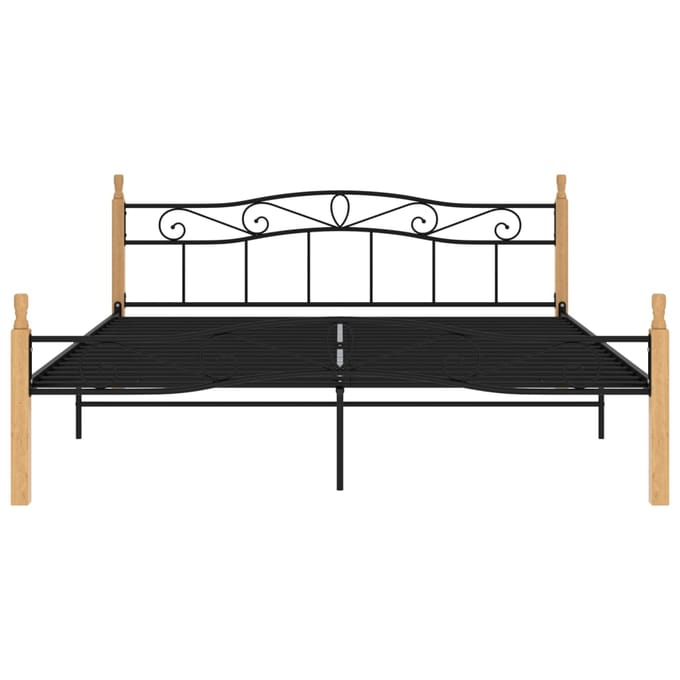 vidaXL - Bedframe - metaal - en - massief - eikenhout - zwart - 200x200 - cm