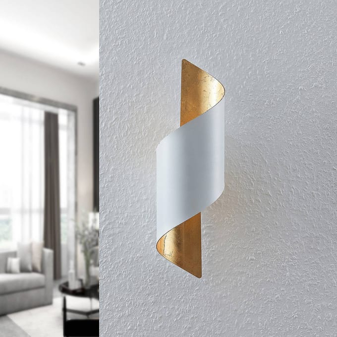 Lindby - wandlamp - 1licht - IJzer - H: 35 cm - E14 - wit, goud