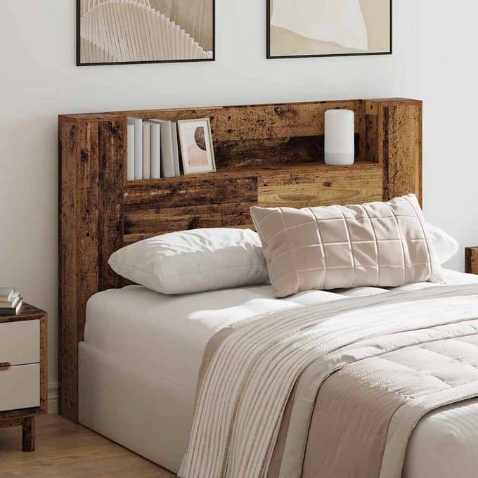 vidaXL - Opslag - hoofdeinde - met - LED - Oud - hout - Bewerkt - hout