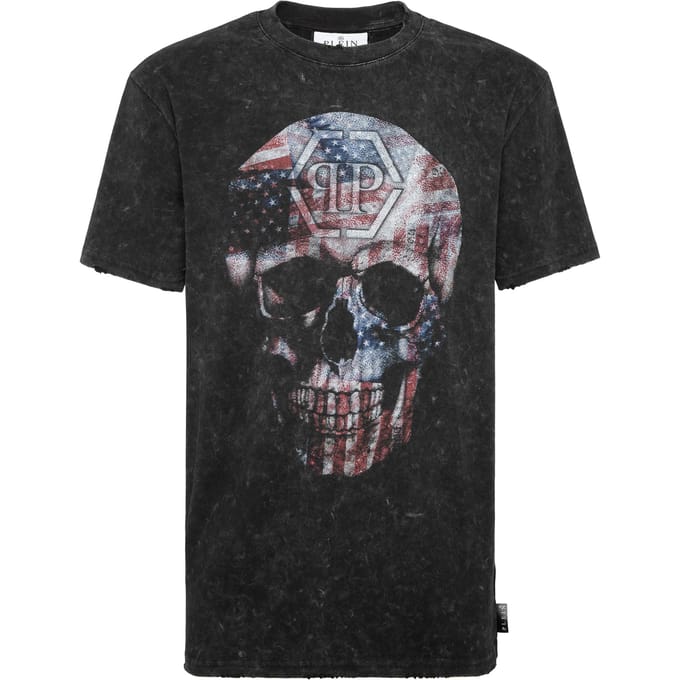 Washed Round Neck T-Shirt Skull America