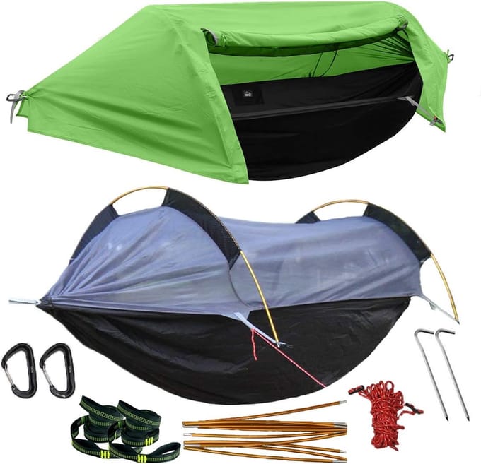 Campinghangmat met Muskietennet en Regenkap - Groen