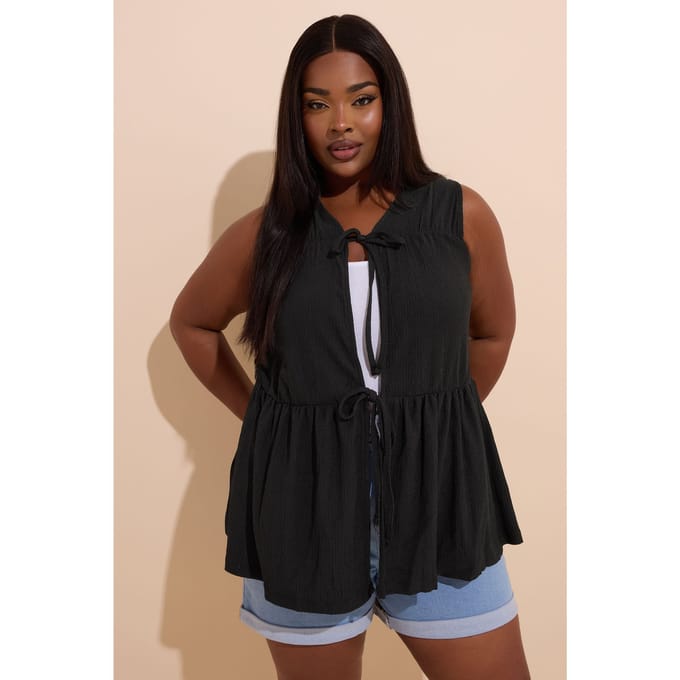 Yours Mouwloze Top Met Striksluitingen In Zwart Size 42