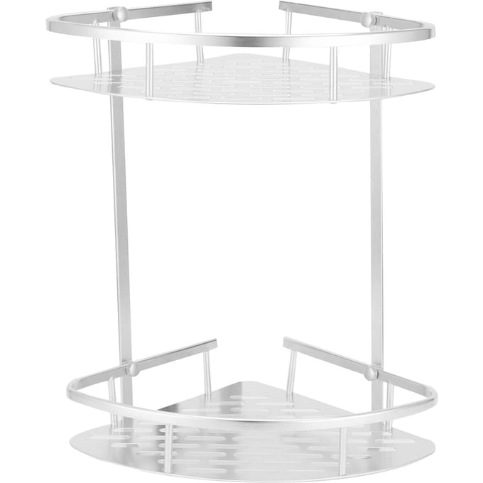 2-Laags Hoek Doucheplank Wandmontage Aluminium Rek voor Badkamer Keuken Slaapzaal white