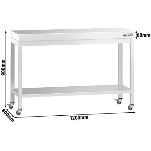 GGM Gastro Edelstahl Arbeitstisch PREMIUM - 1200x800mm - mit Grundboden & Rollen