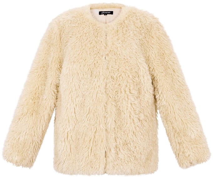 Comfortabele Geweven Polyester Damesjas met Zachte Pluizige Textuur - Donkerbruin - Maat L