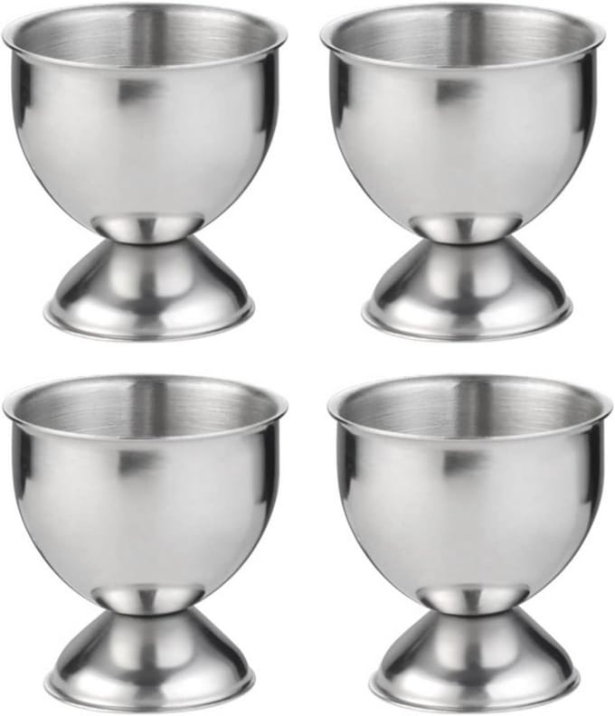Eierdopjes Set - Ei Houder - Ontbijt Presentatie - Stapelbaar Ontwerp - 4 Stuks - Zilver