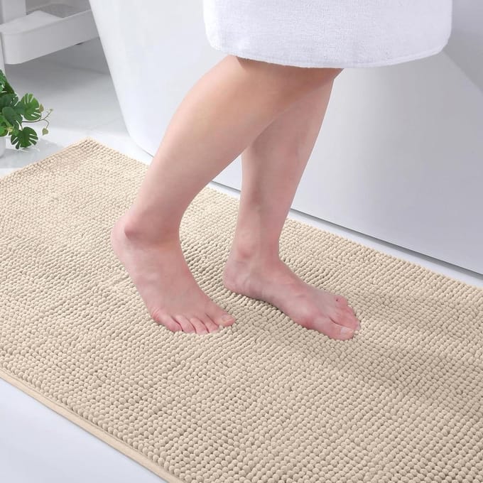 Badmat Chenille antislip zacht absorberend wasbaar 60 x 90 cm beige