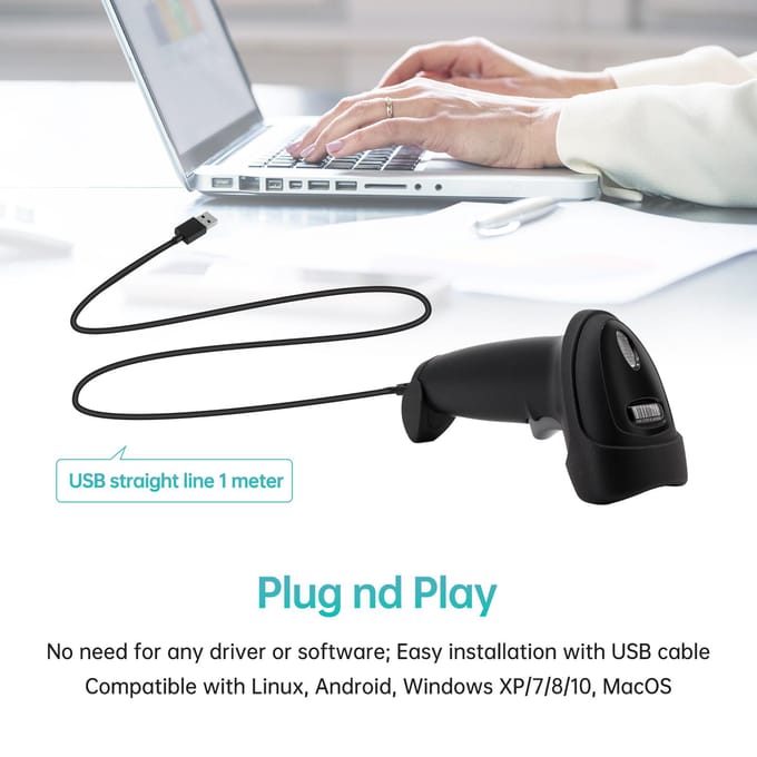 Draagbare USB 2D 1D Barcodescanner COMS-sensor Hoge snelheid scannen QR-codelezer Plug and Play