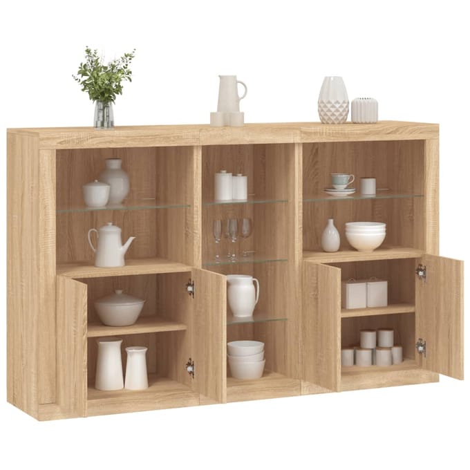 vidaXL - Dressoir - met - LED-verlichting - 162x37x100 - cm - sonoma - eikenkleurig