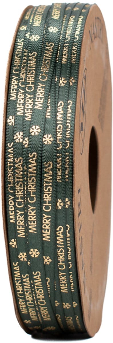 Kerstlint - decoratielint - cadeaulint - 4 mm x 25 meter - groen - merry christmas